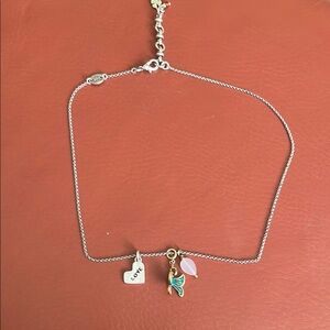 Silver Charm Necklace with Heart and butterfly Pendants